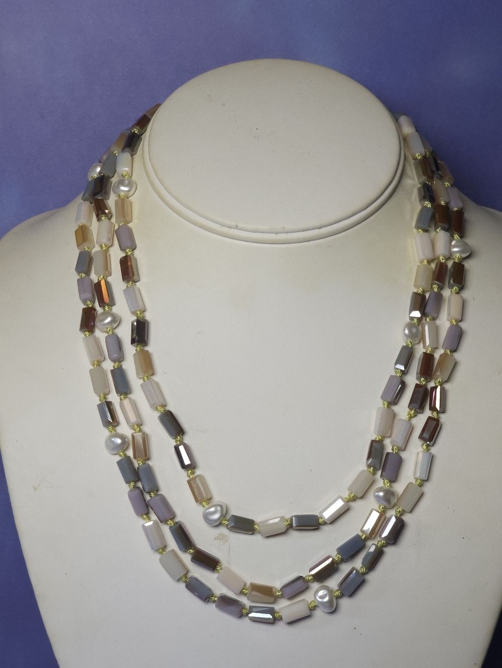Chico's Triple Strand Glass Bead & Pearl Necklace